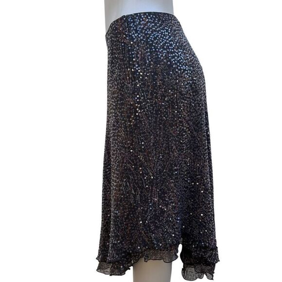 Vtg Worth Evening Midi Skirt Size 6 Brown Sequin 100% silk Asymmetrical Layered - Picture 10 of 16